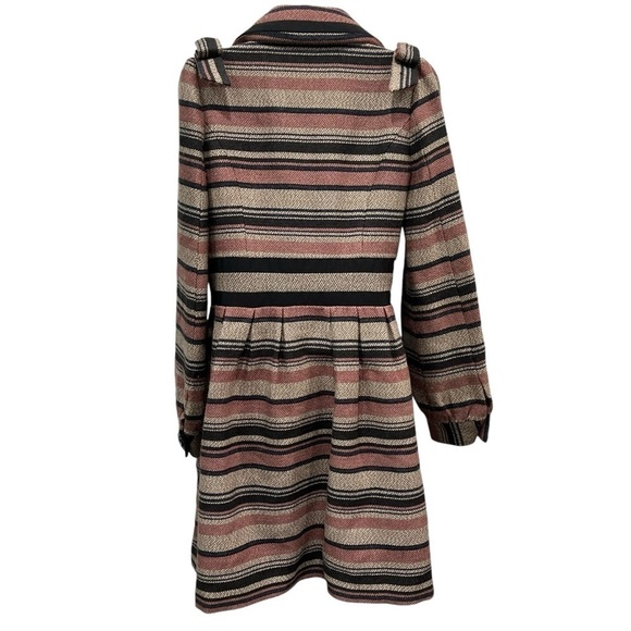 Anthropologie Elevenses Pattern Maker Striped Peacoat Shoulder Bows Size 6 - Picture 2 of 9